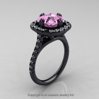 Modern French 14K Black Gold 3.0 Ct Royal Emerald Cut Light Pink Sapphire Diamond Single Halo Engagement Ring R288-14KBGDLPS