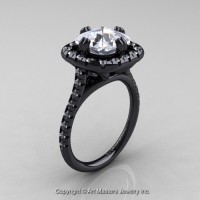 Modern French 14K Black Gold 3.0 Ct Royal Emerald Cut CZ Diamond Single Halo Engagement Ring R288-14KBGDCZ