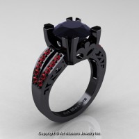 Modern Vintage 14K Black Gold 3.0 Ct Black Diamond Rubies Solitaire Ring R102-14KBGRBD