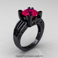 Modern Vintage 14K Black Gold 3.0 Ct Deep Rose Ruby Black Diamond Solitaire Ring R102-14KBGBDDRR