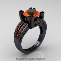 Modern Vintage 14K Black Gold 3.0 Ct Orange Sapphire Solitaire Ring R102-14KBGOS
