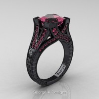 Modern Vintage 14K Black Gold 3.0 Ct Princess Tourmaline Engraved Engagement Ring R367P-14KBGTU