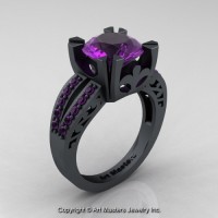 Modern Vintage 14K Flat Black Gold 3.0 Ct Amethyst Solitaire Ring R102-14KFBGAM