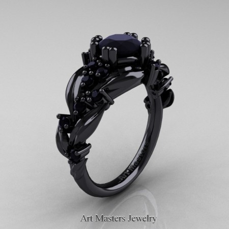Nature-Classic-14K-Black-Gold-1-0-Ct-Black-Diamond-Leaf-and-Vine-Engagement-Ring-R340-14KBGBD-P-700×700