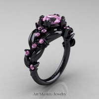 Nature Inspired 14K Black Gold 1.0 Ct Light Pink Sapphire Leaf and Vine Engagement Ring R340-14KBGLPS