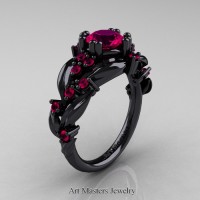 Nature Inspired 14K Black Gold 1.0 Ct Rose Ruby Leaf and Vine Engagement Ring R340-14KBGRR