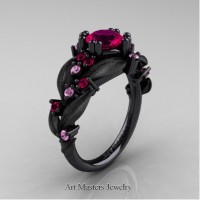 Nature Inspired 14K Black Gold 1.0 Ct Rose Ruby Light Pink Sapphire Leaf and Vine Engagement Ring R340S-14KBGLPSRR
