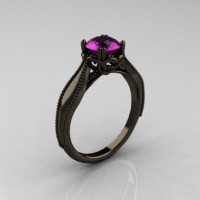 Art Nouveau 14K Black Gold 1.0 Carat Amethyst Engagement Ring R207-BGAM