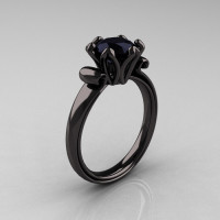 Antique 18K Black Gold 1.5 CT Black Diamond Engagement Ring AR127-18KBGBD