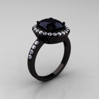 Classic 14K Black Gold 3.0 CT Oval Black and White Diamond Engagement Ring R72-14KBGDBD