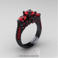 Classic 14K Black Gold Three Stone Ruby Designer Solitaire Ring R200-14KBGR