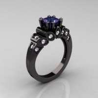 Classic French 14K Black Gold 1.23 CT Princess Alexandrite Diamond Engagement Ring R216P-14KBGDAL