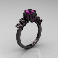 Edwardian 14K Black Gold 1.0 CT Amethyst Ballerina Engagement Ring R241-14KBGAM