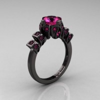 Edwardian 14K Black Gold 1.0 CT Pink Sapphire Ballerina Engagement Ring R241-14KBGPS