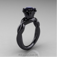 Faegheh Modern Classic 14K Black Gold 1.0 Ct Black Diamond Solitaire Engagement Ring R290-14KBGBD