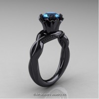Faegheh Modern Classic 14K Black Gold 1.0 Ct Blue Topaz Solitaire Engagement Ring R290-14KBGBT