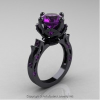 Modern Antique 14K Black Gold 3.0 Ct Amethyst Solitaire Engagement Ring Wedding Ring R214-14KBGAM