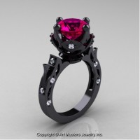 Modern Antique 14K Black Gold 3.0 Ct Rose Ruby Diamond Solitaire Engagement Ring Wedding Ring R214-14KBGDRR