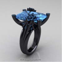 Modern Bridal 14K Black Gold Radiant Cut 15.0 Carat BlueTopaz Fantasy Cocktail Ring R292-14KBGBT