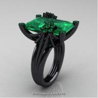 Modern Bridal 14K Black Gold Radiant Cut 15.0 Carat Emerald Fantasy Cocktail Ring R292-14KBGEM