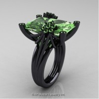 Modern Bridal 14K Black Gold Radiant Cut 15.0 Carat Green Topaz Fantasy Cocktail Ring R292-14KBGGT