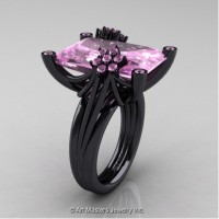 Modern Bridal 14K Black Gold Radiant Cut 15.0 Carat Light Pink Sapphire Fantasy Cocktail Ring R292-14KBGLPS