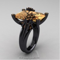 Modern Bridal 14K Black Gold Radiant Cut 15.0 Carat Peach Sapphire Fantasy Cocktail Ring R292-14KBGPES