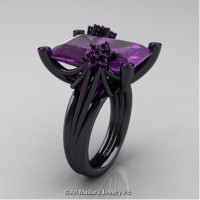 Modern Bridal 14K Black Gold Radiant Cut 15.0 Carat Amethyst Fantasy Cocktail Ring R292-14KBGAM