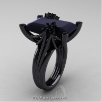 Modern Bridal 14K Black Gold Radiant Cut 15.0 Carat Black Diamond Fantasy Cocktail Ring R292-14KBGBD
