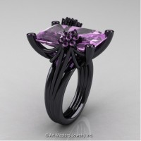 Modern Bridal 14K Black Gold Radiant Cut 15.0 Carat Lilac Amethyst Fantasy Cocktail Ring R292-14KBGLAM