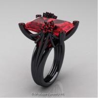 Modern Bridal 14K Black Gold Radiant Cut 15.0 Carat Ruby Fantasy Cocktail Ring R292-14KBGR