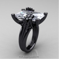 Modern Bridal 14K Black Gold Radiant Cut 15.0 Carat White Sapphire Fantasy Cocktail Ring R292-14KBGWS