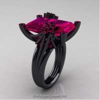 Modern Bridal 14K Black Gold Radiant Cut 15.0 Carat Rose Ruby Fantasy Cocktail Ring R292-14KBGRR