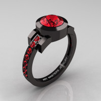 Modern Classic 14K Black Gold 1.0 Carat Rubies Engagement Ring R501-14KBGR
