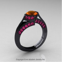 Exclusive French 14K Black Gold 1.0 Ct Orange and Pink Sapphire Engagement Ring Wedding Ring R376-14KBGPSOS
