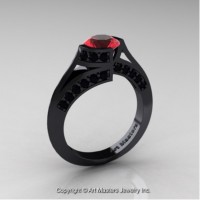 Exclusive French 14K Black Gold 1.0 Ct Ruby Black Diamond Engagement Ring Wedding Ring R376-14KBGBDR