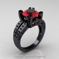 Modern Vintage 14K Black Gold 3.0 Ct Ruby Diamond Solitaire Ring R102-14KBGDR