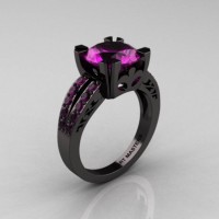 Modern Vintage 14K Black Gold 3.0 Carat Amethyst Solitaire Ring R102-14KBGAM