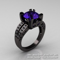 Modern Vintage 14K Black Gold 3.0 Ct Tanzanite Diamond Solitaire Ring R102-14KBGDTA