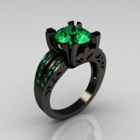 Modern Vintage 14K Black Gold 3.0 Carat Emerald Solitaire Ring R102-14KBGEM
