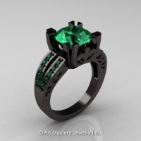 Modern Vintage 14K Black Gold 3.0 Carat Emerald Solitaire and Wedding Ring Bridal Set R102S-14KBGEM