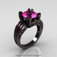 Modern Vintage 14K Black Gold 3.0 Carat Pink Sapphire Solitaire Ring R102N-14KBGPS