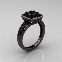 Renaissance Classic 14K Black Gold 1.0 Carat Black Diamond Engagement Ring R220-14KBGBD
