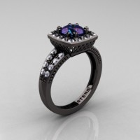 Renaissance Classic 14K Black Gold 1.20 Carat Alexandrite Diamond Engagement Ring R220-14KBGDAL