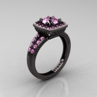 Renaissance Classic 14K Black Gold 1.0 Carat Light Pink Sapphire Engagement Ring R220-14KBGLPS