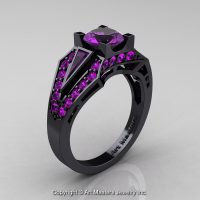 Edwardian 14K Black Gold 1.0 Ct Amethyst Engagement Ring R285-14KBGAM
