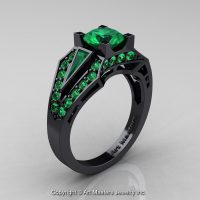 Edwardian 14K Black Gold 1.0 Ct Emerald Engagement Ring R285-14KBGEM