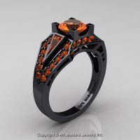 Edwardian 14K Black Gold 1.0 Ct Orange Sapphire Engagement Ring R285-14KBGOS