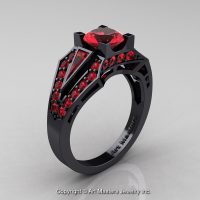 Edwardian 14K Black Gold 1.0 Ct Ruby Engagement Ring R285-14KBGR