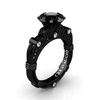 Caravaggio Bella 14K Black Gold 1.0 Ct Black Sapphire Diamond Lattice Engagement Ring R633-14KBGDBLS